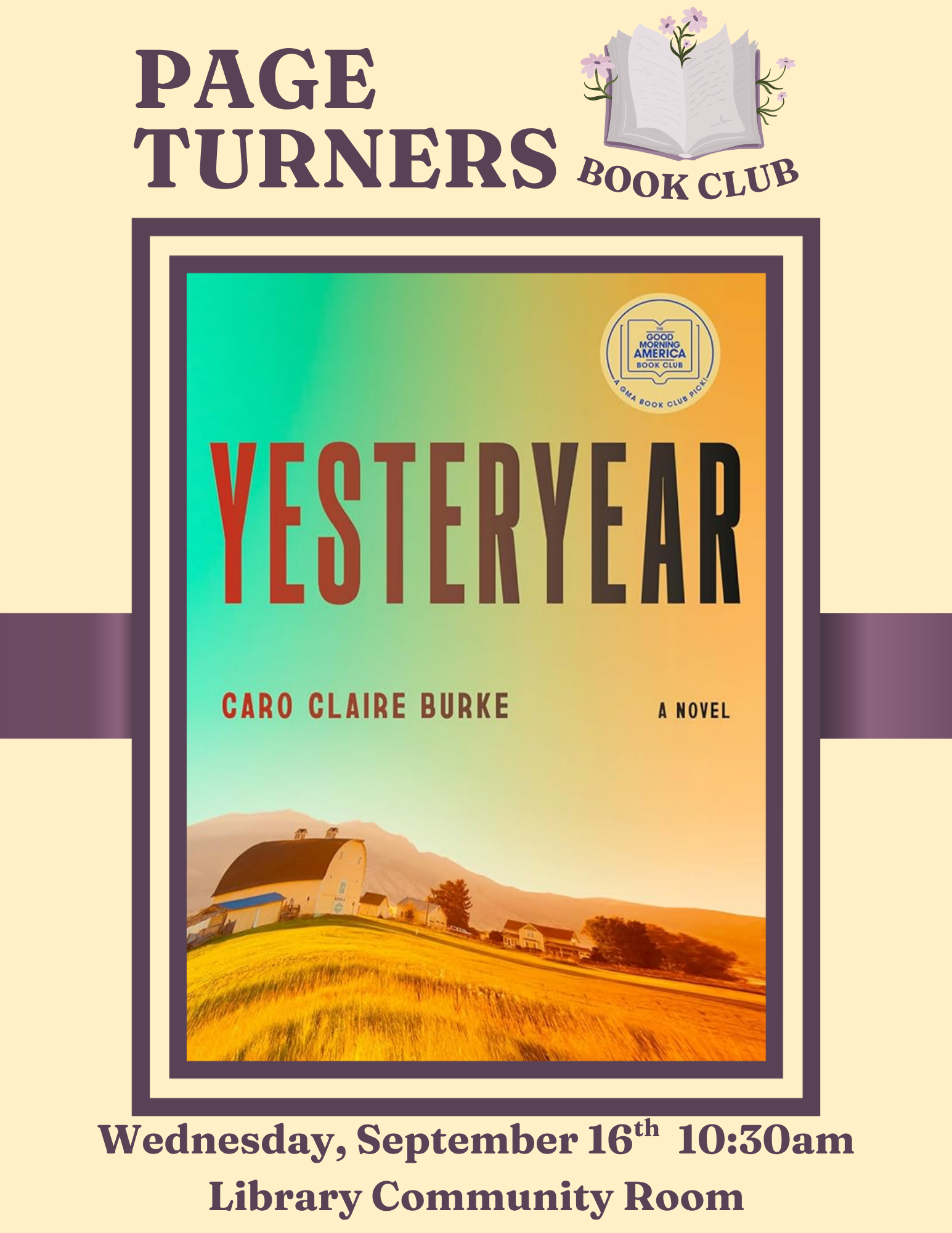 Page Turners Book Club Flyer: Book James by Percival Everett in the Library Community Room - Wednesday, May 20th, 10:30 am