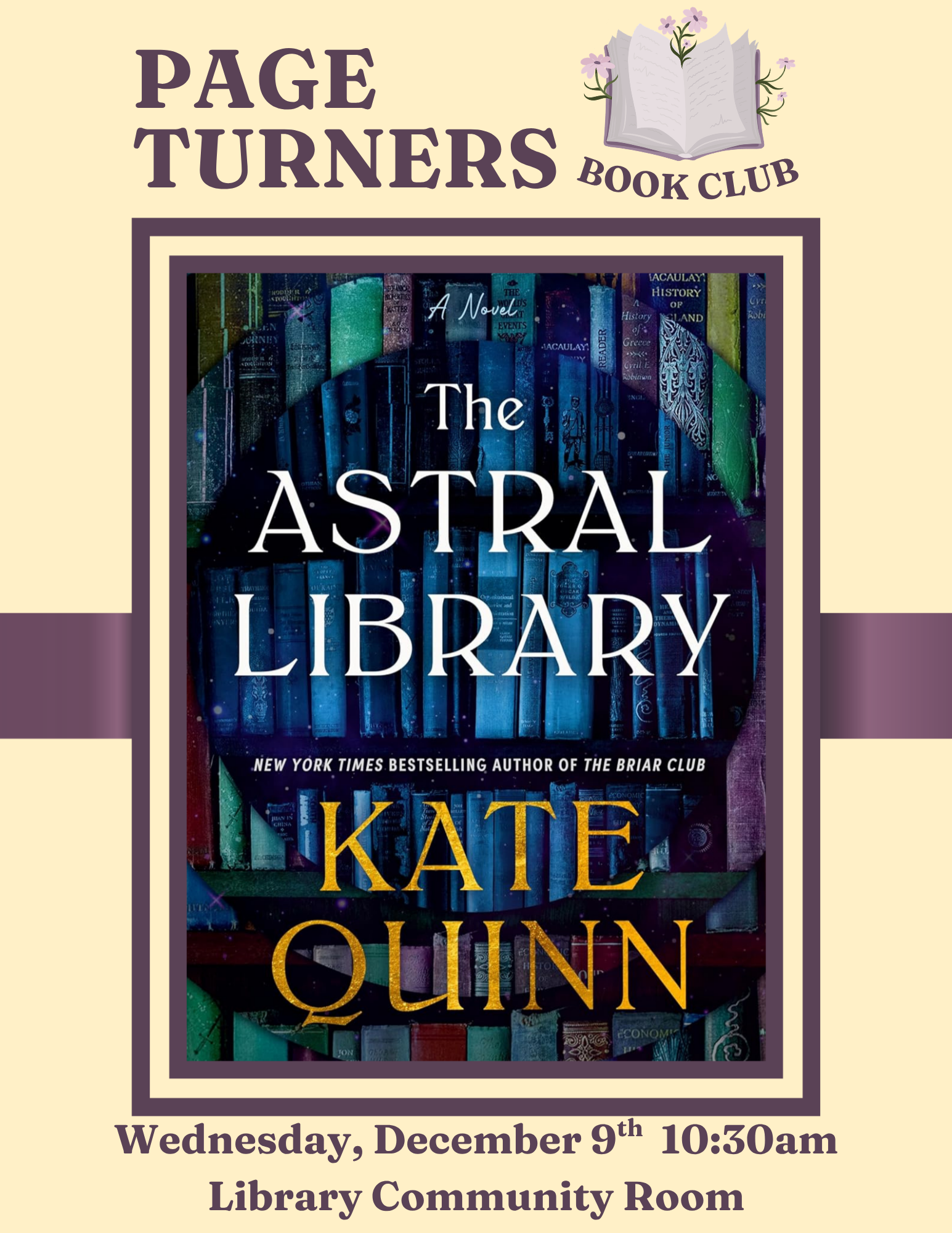 Page Turners Book Club Flyer: The Astral Library by Kate Quinn